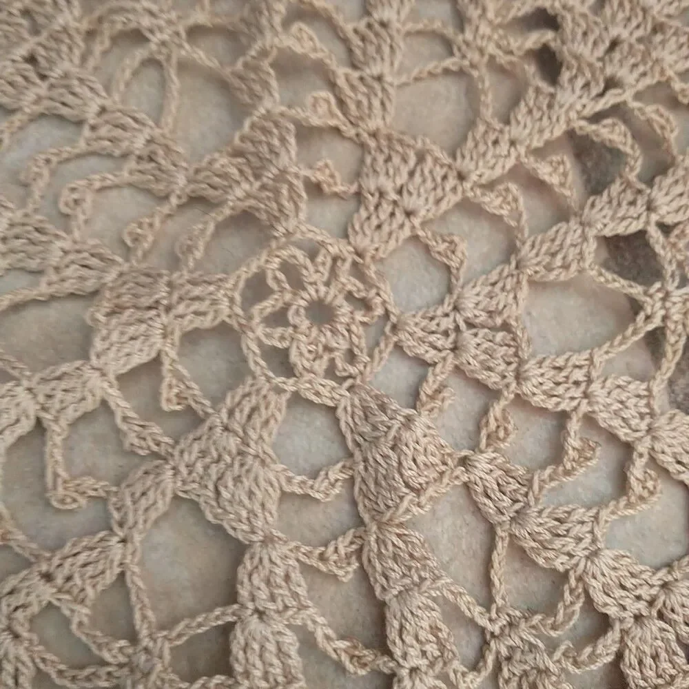 Vtg Handmade Crocheted Dollies White Beige Round Square Star Crafters Lot Of 3
